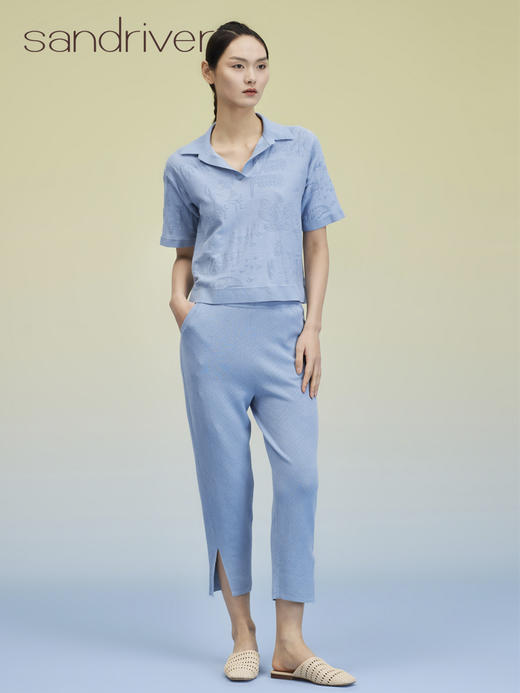 侧开叉挑孔女长裤 SJS95K020K 商品图5