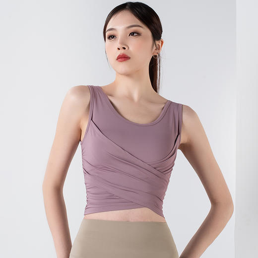 【限时秒】YOGACODE【火树银花系列】交叉褶皱一体式胸垫瑜伽背心YCDS490 商品图4