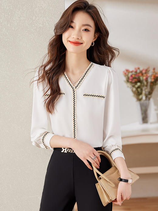 v领职业通勤衬衫高腰半身裙子休闲裤两件套装女 商品图6