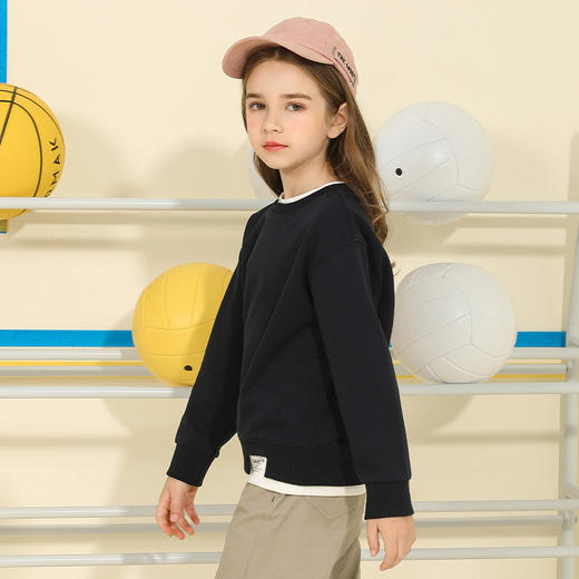 【精纺纯棉卫衣】mettekids童装拼接双层长袖卫衣男女童圆领套头衫 商品图1