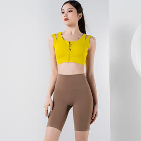 【限时秒】YOGACODE火树银花/高强度前拉链假两件一体式高腰提臀无T线运动瑜伽短裤套装YCDS477+YCDS424