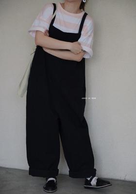 g米色黑色背带裤