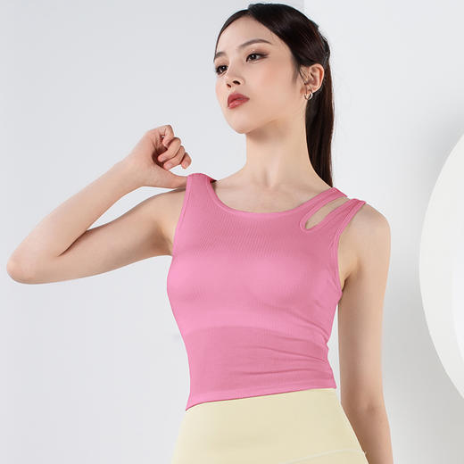 【限时秒】YOGACODE【火树银花系列】镂空肩带速干带胸垫瑜伽背心YCDS450 商品图5