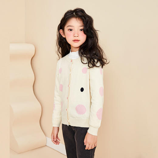 【薄款女童针织开始】22年秋季新品女宝长袖针织开衫圆点薄款棉羊绒小外套 商品图3