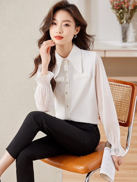 时尚喇叭袖职业通勤衬衫高腰半身裙子两件套装 商品图4