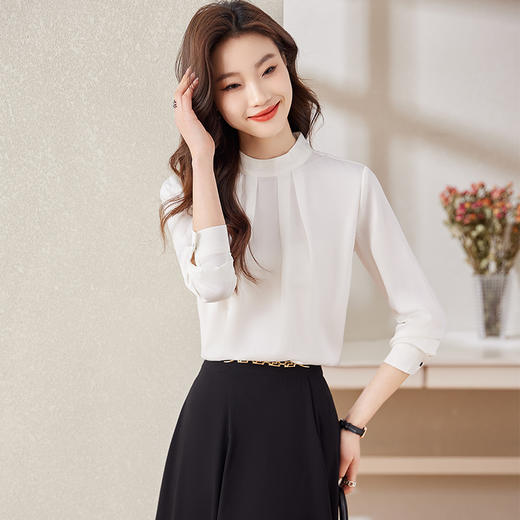 长袖立领缎面职业通勤高腰A字半身裙子两件套装 商品图1