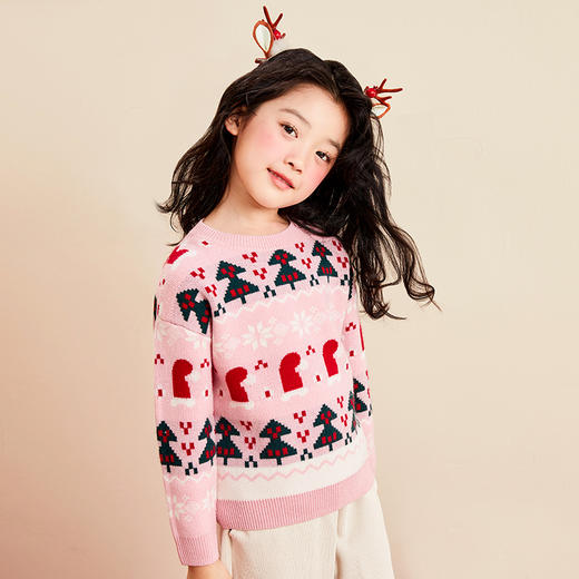mettekids儿童羊绒衫春秋新款童装中大童洋气针织衫女童圣诞毛衣 商品图0