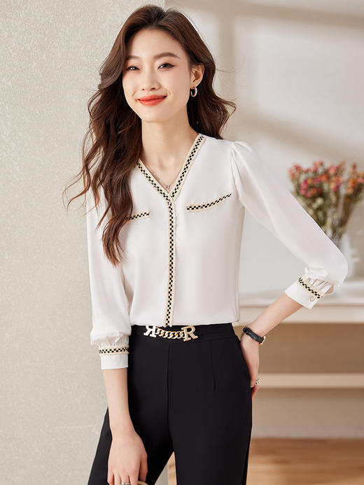 v领职业通勤衬衫高腰半身裙子休闲裤两件套装女 商品图5