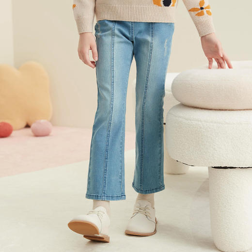 【轻薄女童水洗牛仔裤】21年秋女童水洗牛仔裤时尚条纹装饰舒适休闲裤子 商品图0