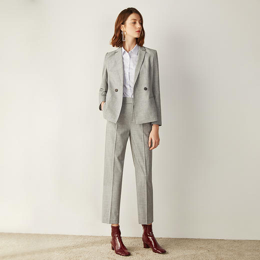 西嘉C+IMPRESS/西嘉灰色chic西装裤直筒职业裤子女宽松九分裤中腰休闲KZ1801013 商品图1