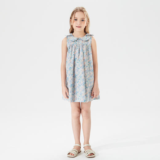 mettekids儿童裙子女童连衣裙夏季中大童洋气碎花纯棉娃娃领夏装 商品图3