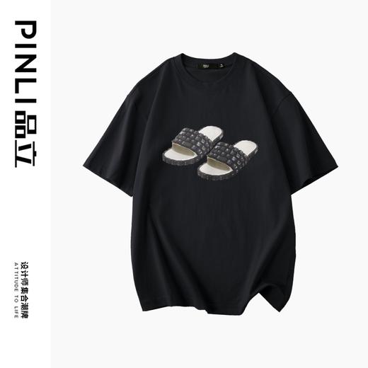 PINLI品立春季新款男士印花T恤圆领短袖休闲上衣BG231111038 商品图4