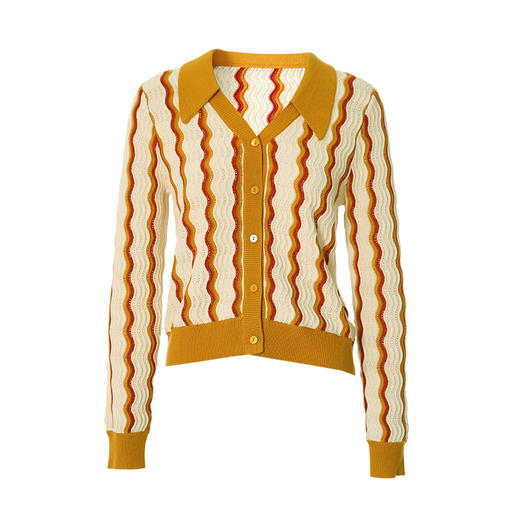 VIMAGE纬漫纪春季新款明亮鲜活翻领条纹显瘦百搭时尚针织开衫VA2301103 商品图4