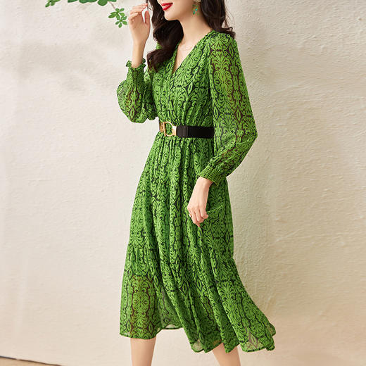 高货轻奢优雅印花连衣裙收腰显瘦遮肉沙滩裙WLZD2301405 商品图0