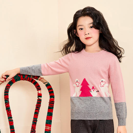mettekids女童羊绒衫春秋季中大童打底衫针织衫儿童圆领洋气毛衣 商品图1