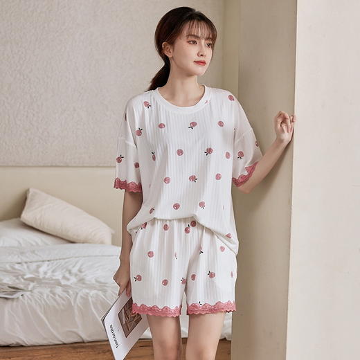 【冰丝家居服套装！舒适到像裸穿】2023年新款女士睡衣冰丝莫代尔短袖短裤冰丝顺滑，柔软透气，超可爱亲肤睡衣两件套，穿上不想脱下来！轻薄吸汗透气时尚百搭，纯棉短袖短裤夏季薄款可外穿家居服套装 商品图1