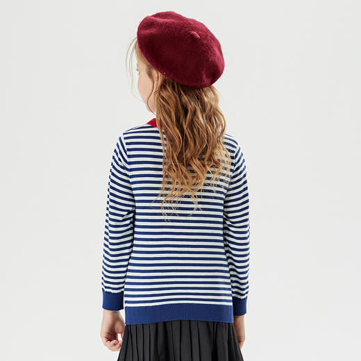 mettekids儿童针织衫春秋女童洋气轻薄中大童男童条纹圆领打底衫 商品图3