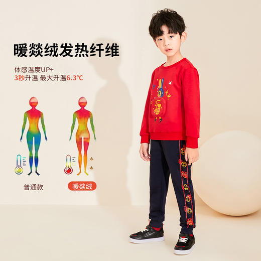 mettekids儿童卫衣春秋自发热加绒男童女童红色套头兔子图案上衣 商品图1