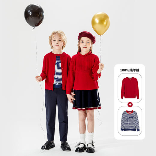 mettekids儿童针织衫春秋女童洋气轻薄中大童男童条纹圆领打底衫 商品图1