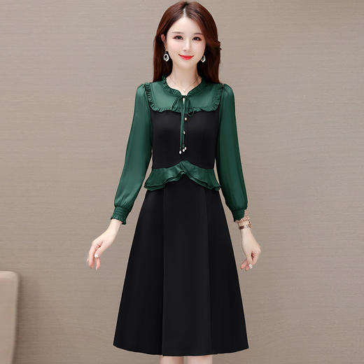 修身时尚圆领荷叶边拼接气质A字裙QYM-XYKL-K506-L 商品图1