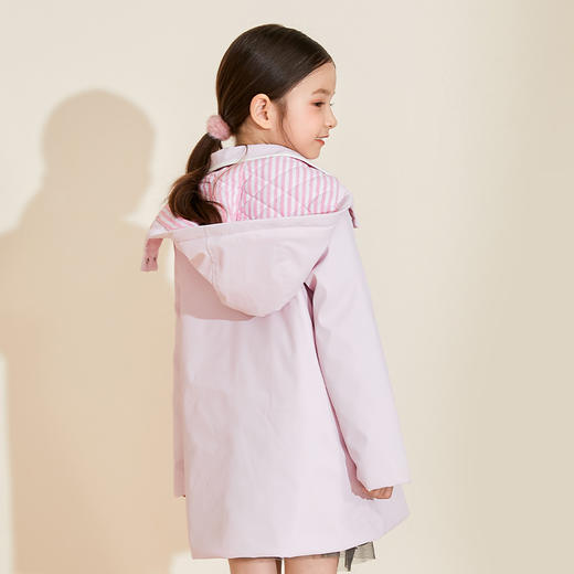 mettekids女童棉外套2022春秋新款雨衣儿童防水防风粉色翻领童装 商品图3