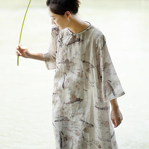 文艺棉麻印花盘扣七分袖中式复古改良旗袍SJ-6149 商品图3