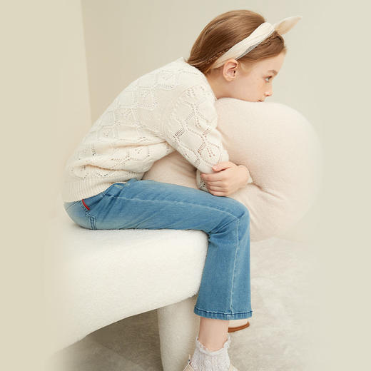 【轻薄女童水洗牛仔裤】21年秋女童水洗牛仔裤时尚条纹装饰舒适休闲裤子 商品图1