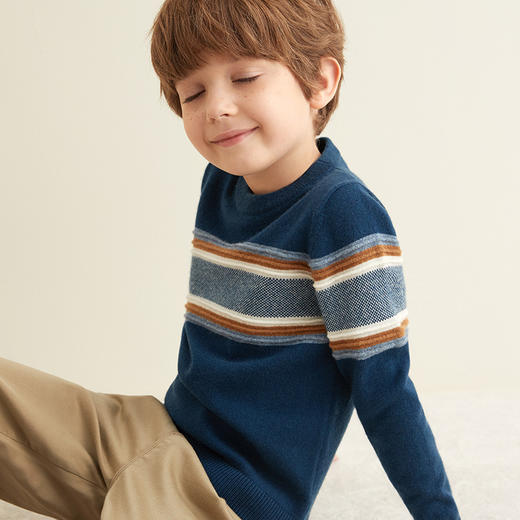 【童装羊绒衫】羊绒世家21年秋冬童装羊绒衫舒适保暖条纹针织毛衣 商品图2