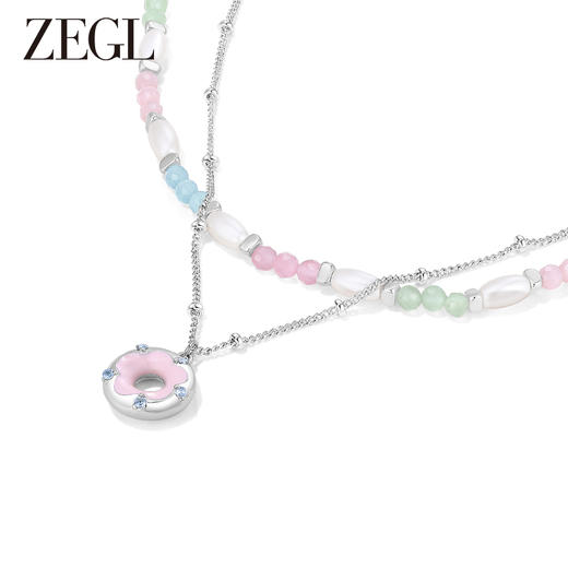 ZEGL设计师樱花小彩串彩色叠戴项链女款夏日多巴胺穿搭甜酷锁骨链 商品图1