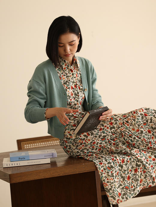 HeyDress法式碎花连衣裙女春季复古浪漫印花裙高腰长款气质裙子 商品图1