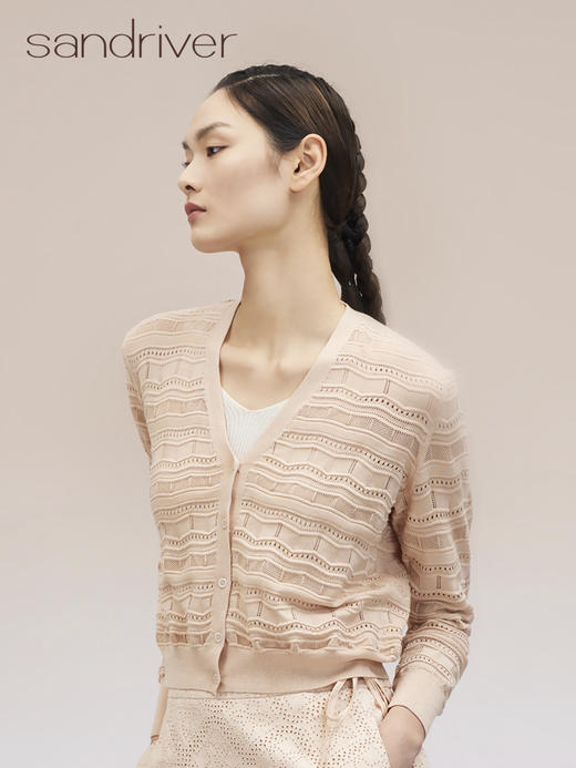 V领挑孔长袖女开衫 SJS95W031K 商品图4