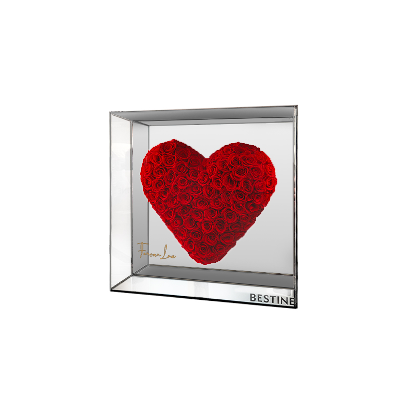 VBEINGS花语 镜面爱心玫瑰 永生花玫瑰花摆件生日送女生女友老婆礼物