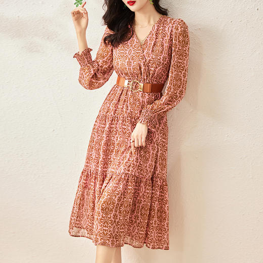 高货轻奢优雅印花连衣裙收腰显瘦遮肉沙滩裙WLZD2301405 商品图1