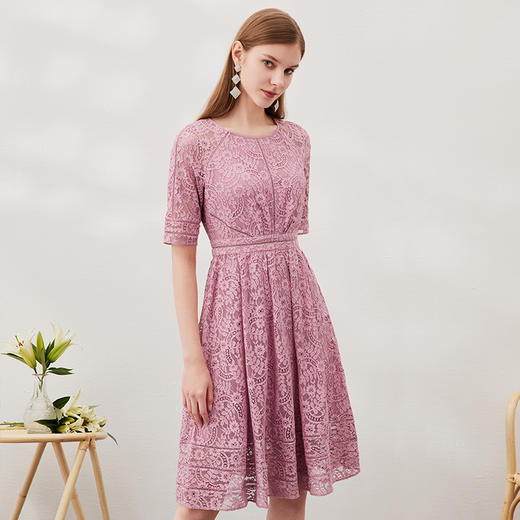 EITIE爱特爱春季新款洋气镂空蕾丝显瘦收腰连衣裙女裙6907640 商品图7
