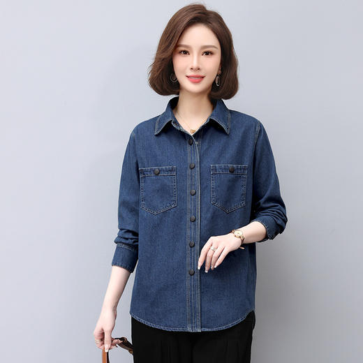蓝色牛仔外套春秋季上新拼接立体妈妈装舒适潮流开衫上衣HR-WS13219 商品图3