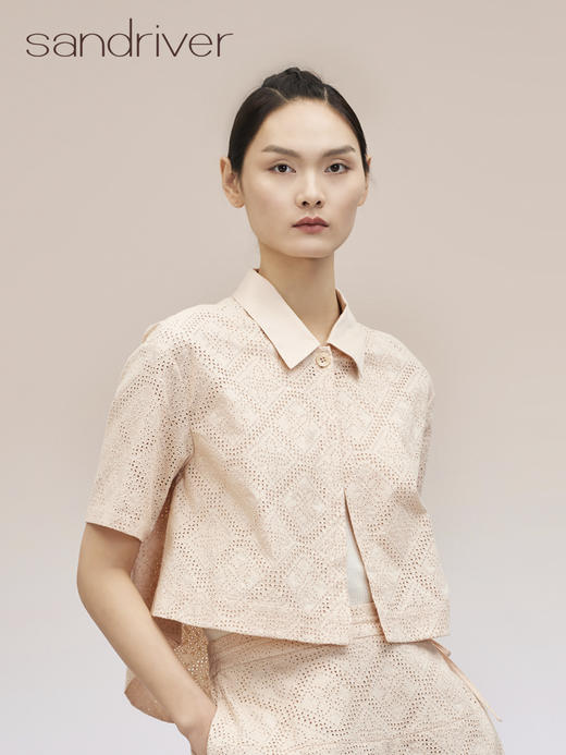 纯棉刺绣翻领短袖开衫 SJS95W025W 商品图2