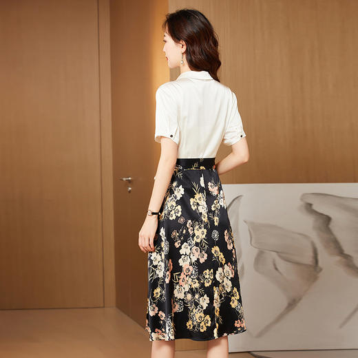 收腰显瘦绸缎面桑蚕丝假两件衬衫裙子KQN-221211 商品图3