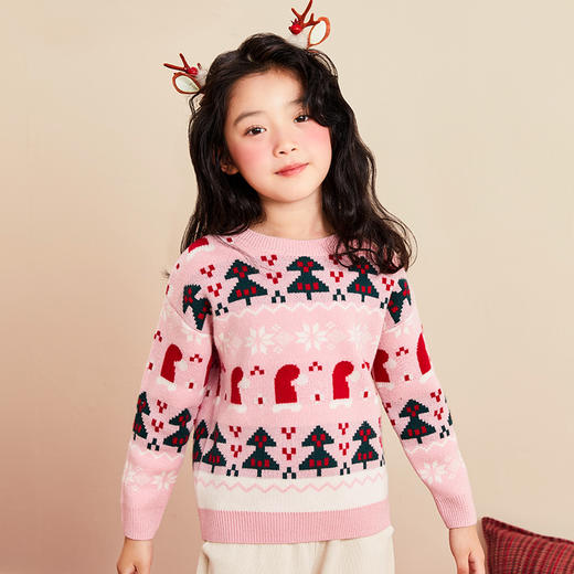 mettekids儿童羊绒衫春秋新款童装中大童洋气针织衫女童圣诞毛衣 商品图2