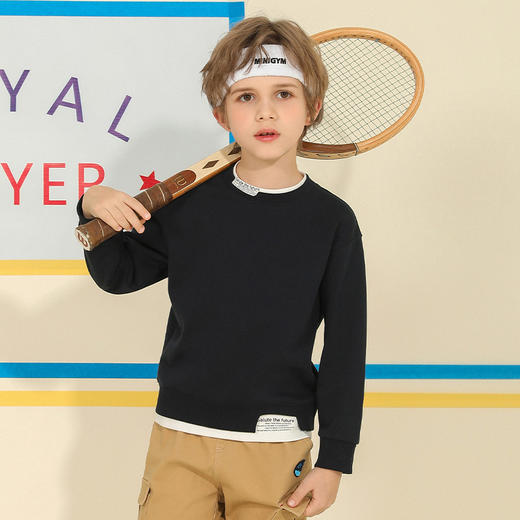 【精纺纯棉卫衣】mettekids童装拼接双层长袖卫衣男女童圆领套头衫 商品图0