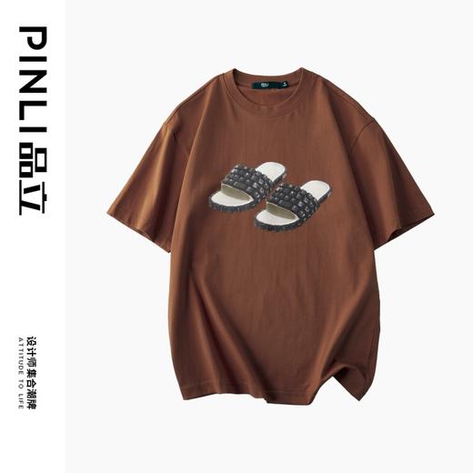 PINLI品立春季新款男士印花T恤圆领短袖休闲上衣BG231111038 商品图2