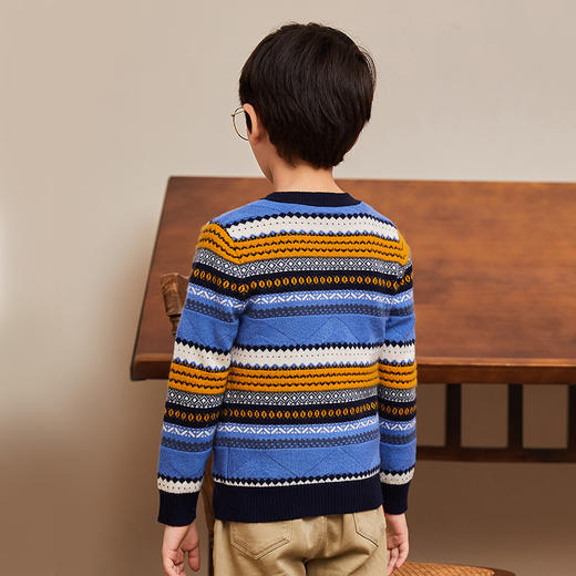 mettekids男童羊绒衫春秋新款条纹儿童毛衣大童圆领休闲针织衫 商品图3