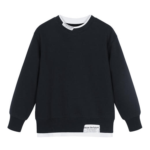 【精纺纯棉卫衣】mettekids童装拼接双层长袖卫衣男女童圆领套头衫 商品图3