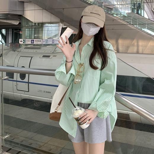 POLO领条纹衬衫女春夏新款设计感宽松中长款薄款防晒开衫上衣 商品图3