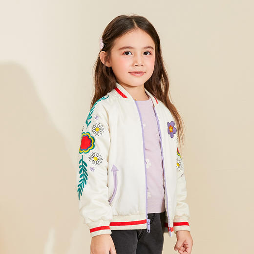 mettekids儿童夹克女童春秋绣花2022新款童装上衣中大童洋气外套 商品图3