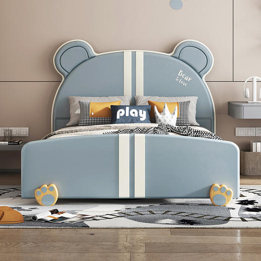 喜梦宝儿童床软包床男孩女孩皮床卡通储物床卧室波比熊 商品图0