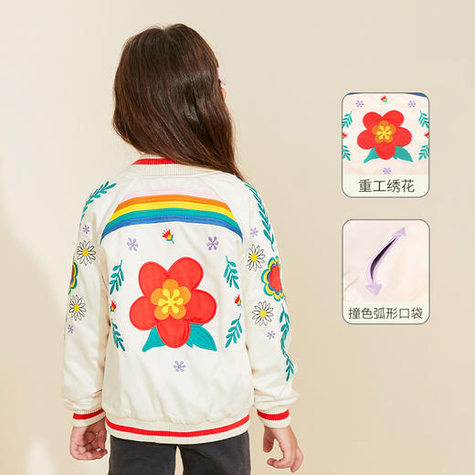 mettekids儿童夹克女童春秋绣花2022新款童装上衣中大童洋气外套 商品图1