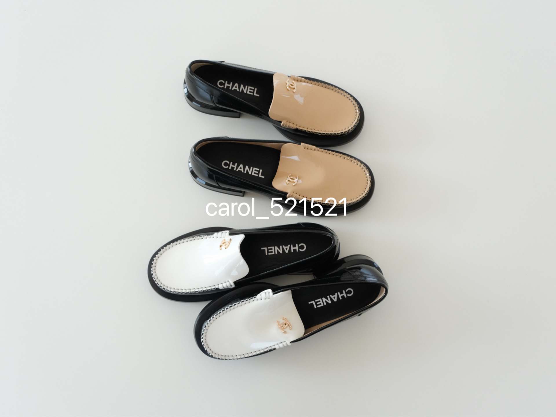 买手单 C春夏新款进口漆牛皮乐福鞋 施华洛珍珠双C扣饰 精致优雅轻盈好穿