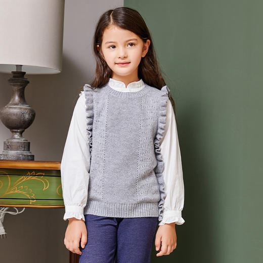 mettekids儿童羊绒衫女童毛衣背心马甲针织衫红色春秋款打底衫 商品图2