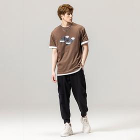 PINLI品立春季新款男士印花T恤圆领短袖休闲上衣BG231111038