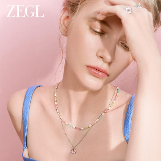 ZEGL设计师樱花小彩串彩色叠戴项链女款夏日多巴胺穿搭甜酷锁骨链 商品图4